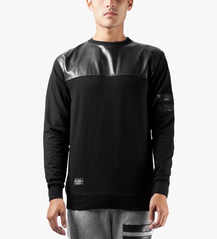 Black Leather Trim Fleece Sweater Placeholder Image