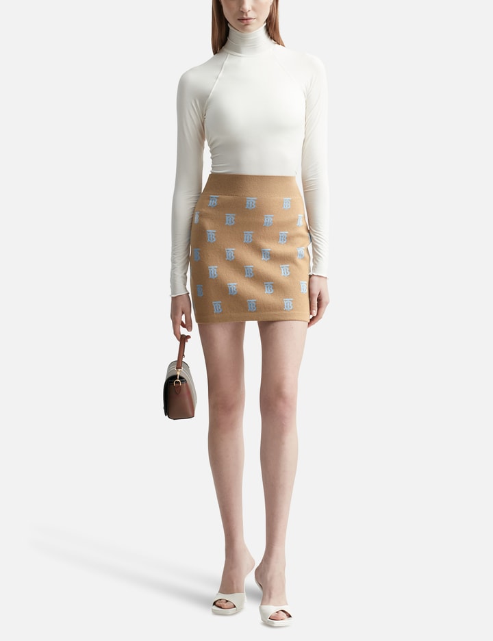 Shop Burberry Monogram Wool Silk Blend Jacquard Mini Skirt In Brown