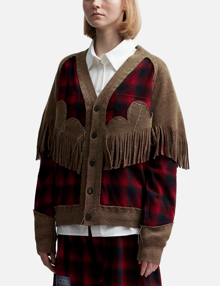 Maison Margiela Check Fringe Pendleton Wool Cardigan In Multicolor
