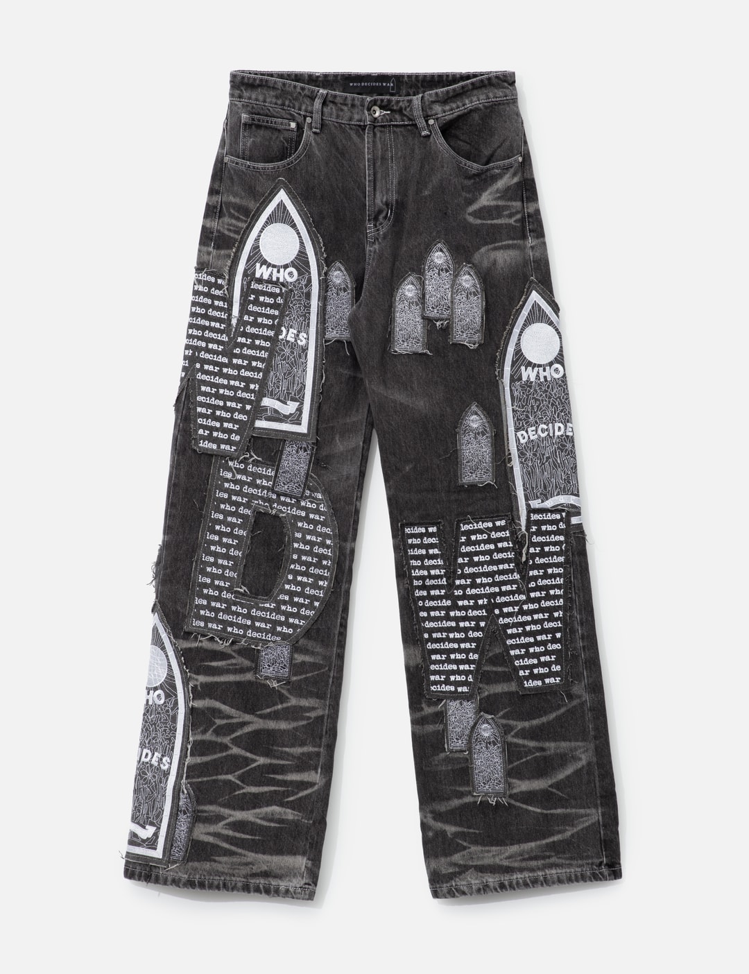 Who Decides War Motif Patched Denim