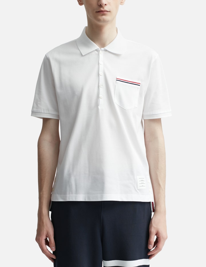 Thom Browne Rwb Trim Jersey Polo Short In White