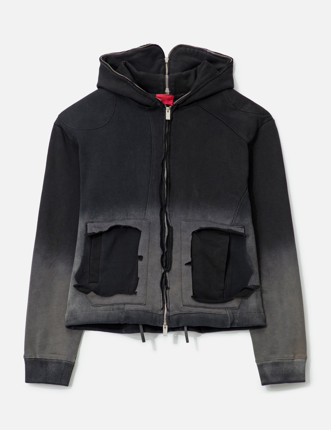 Panelled Padded Zipped Grey Hoodie view 7