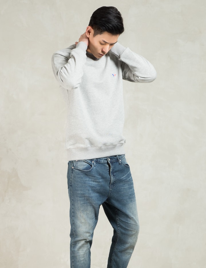 Grey Melange R-neck Sweater with Tricolor Fox Patch Placeholder Image