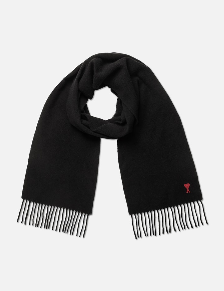 Ami Alexandre Mattiussi Rectangular Wool Scarf With Fringed Ends In Black
