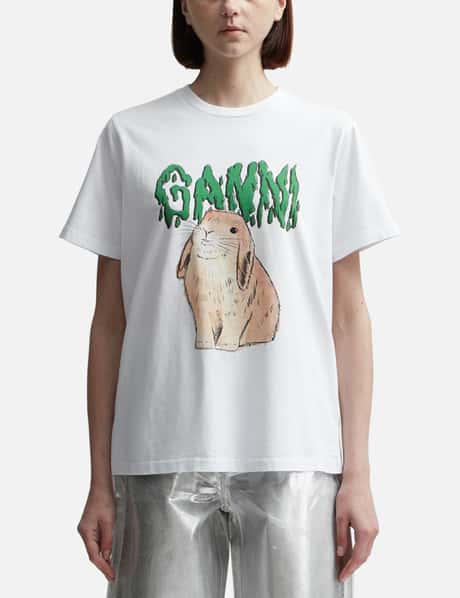 Ganni White Graphic Bunny Jersey T-Shirt