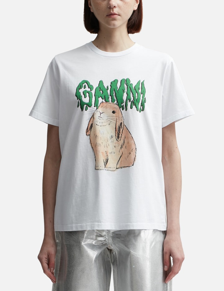 Shop Ganni White Graphic Bunny Jersey T-shirt