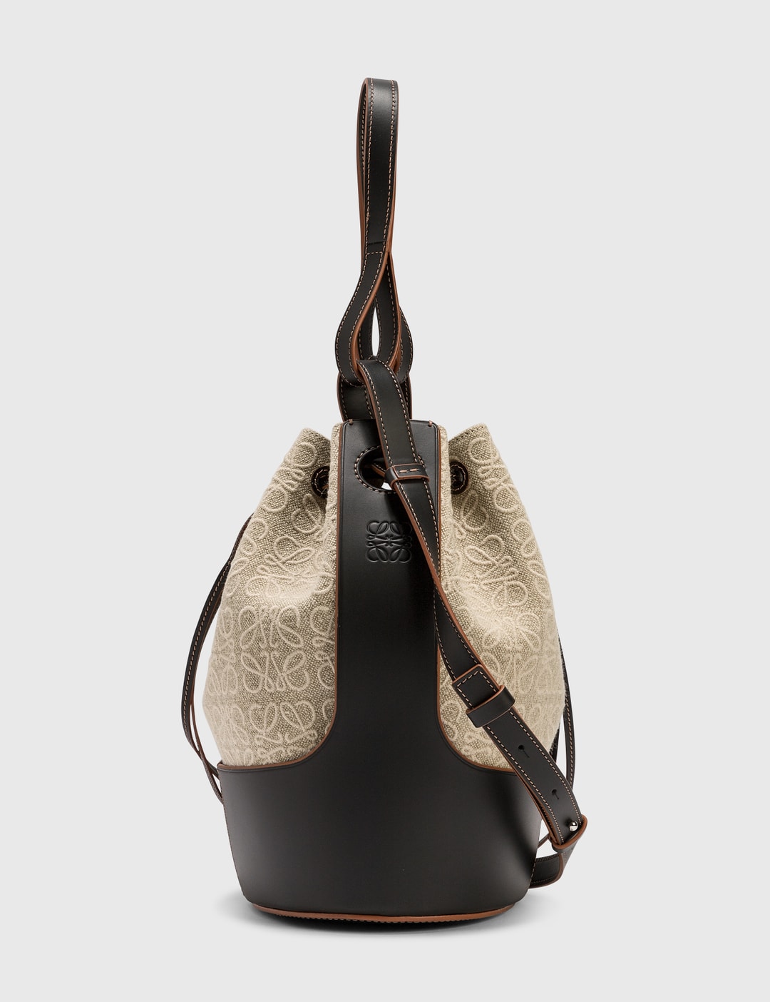 Loewe Balloon Anagram Embroidered Linen & Leather Bucket Bag In  Natural/black