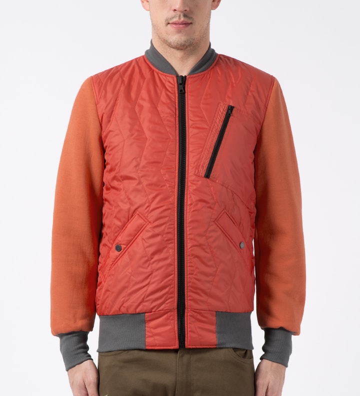 Orange Zip Front Quilted Bomber Jacket Placeholder Image