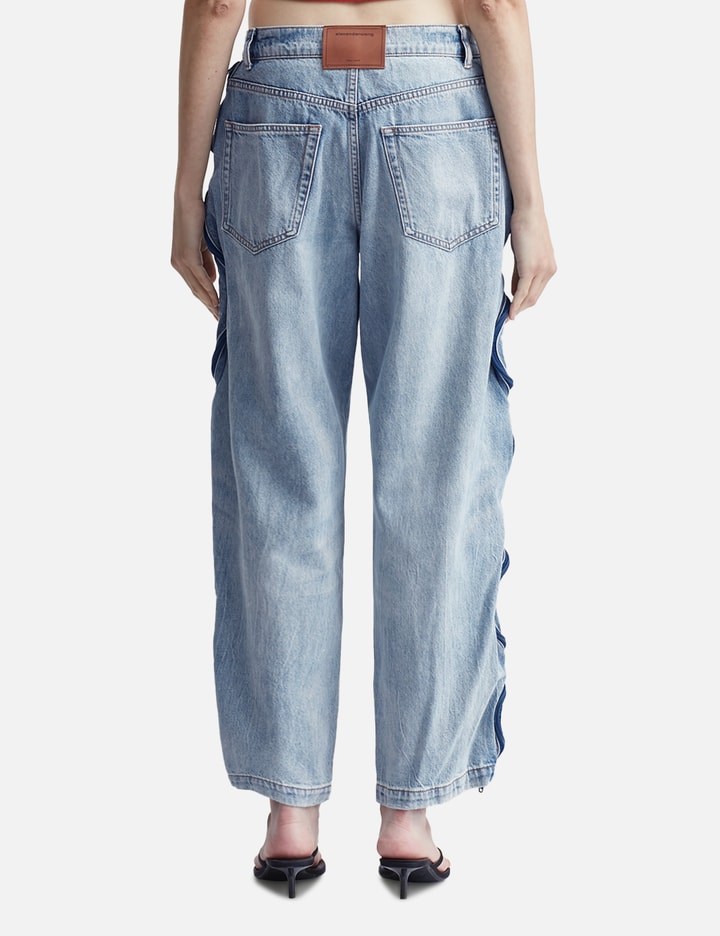 Bleach Blue Denim And Mesh Zipper Pants Placeholder Image