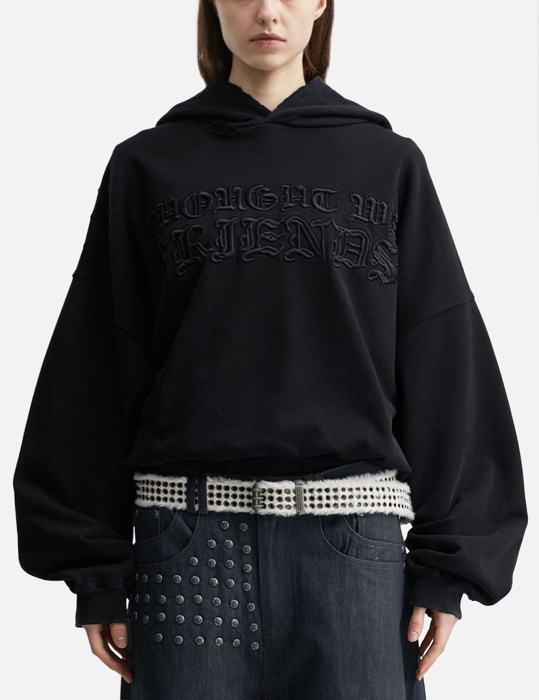 "Soloman" Embroidered Hoodie In Washed Black view 11
