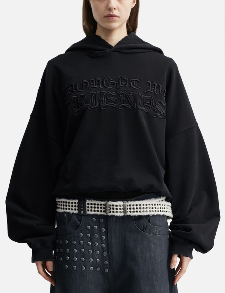 Thought We Friends "Soloman" Embroidered Hoodie In Washed Black