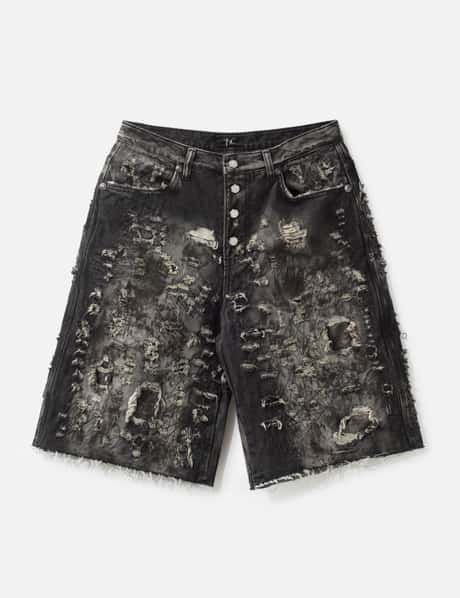 Hard Washed Destroyed Denim Shorts view 6