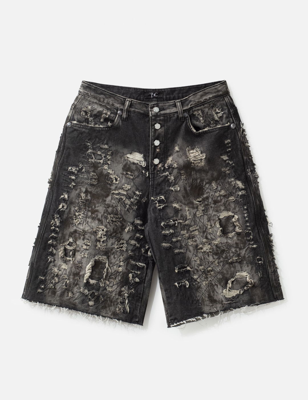 Hard Washed Destroyed Denim Shorts
