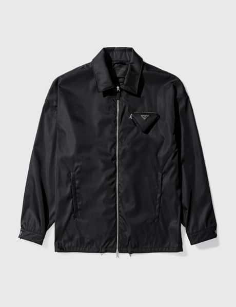 Prada Logo Plaque Zipped Shirt Jacket in Black for Men