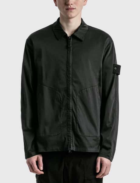 Stone Island Stretch Cotton Lyocell Satin Ghost Overshirt HBX