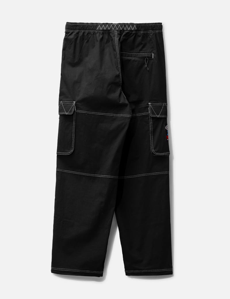 ASOS DESIGN baggy leather look cargo pants with contrast stitch in black |  ASOS