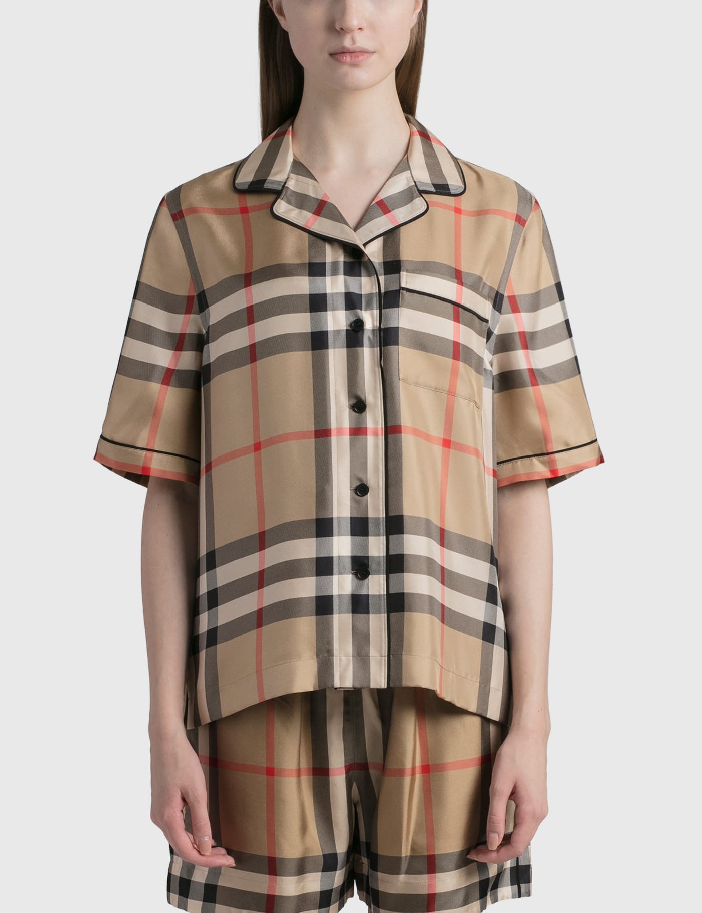 버버리 Burberry Vintage Check Silk Pyjama Shirt