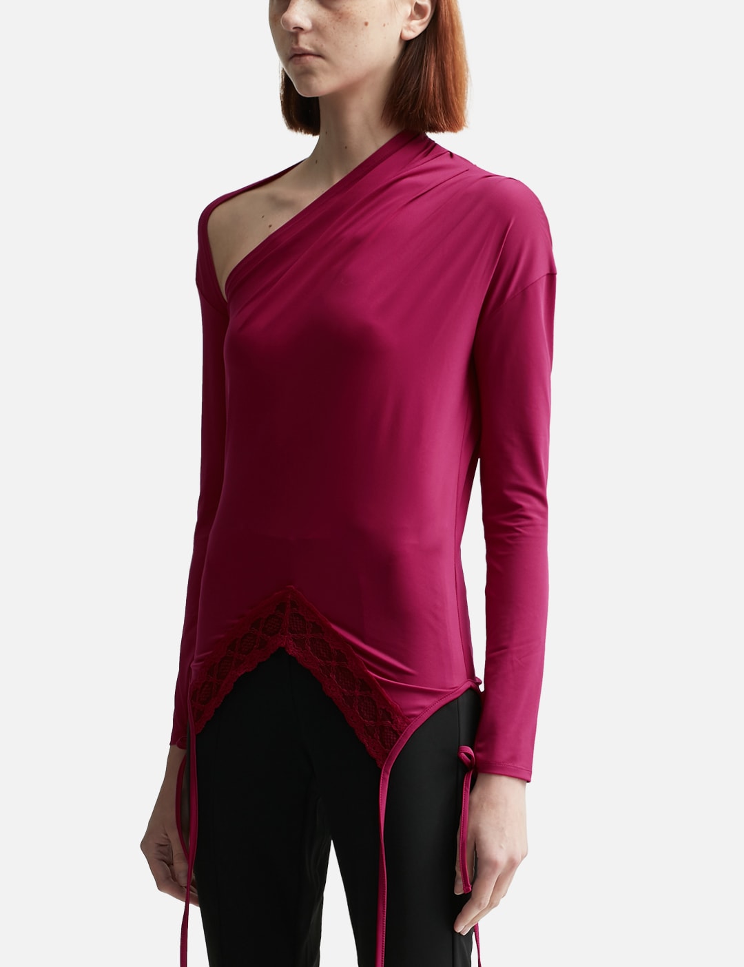 RED ASYMMETRY NECK JERSEY TOP view 14