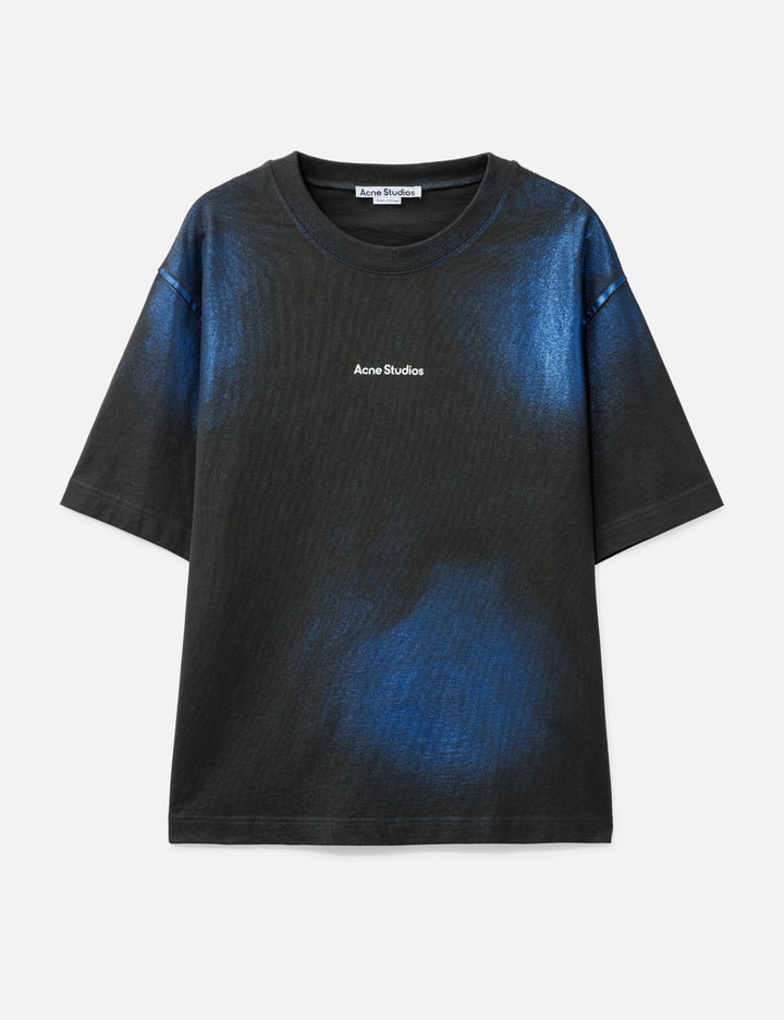 Acne Studios Spotted Blue Cotton T-shirt With Iridescent Finish In Multi