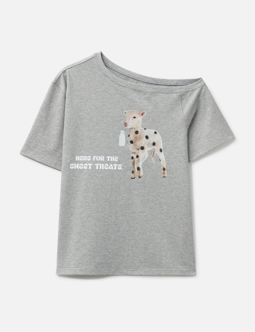 Off-Shoulder Short Sleeve T-Shirt With Sweet Treat Sheep Print view 7