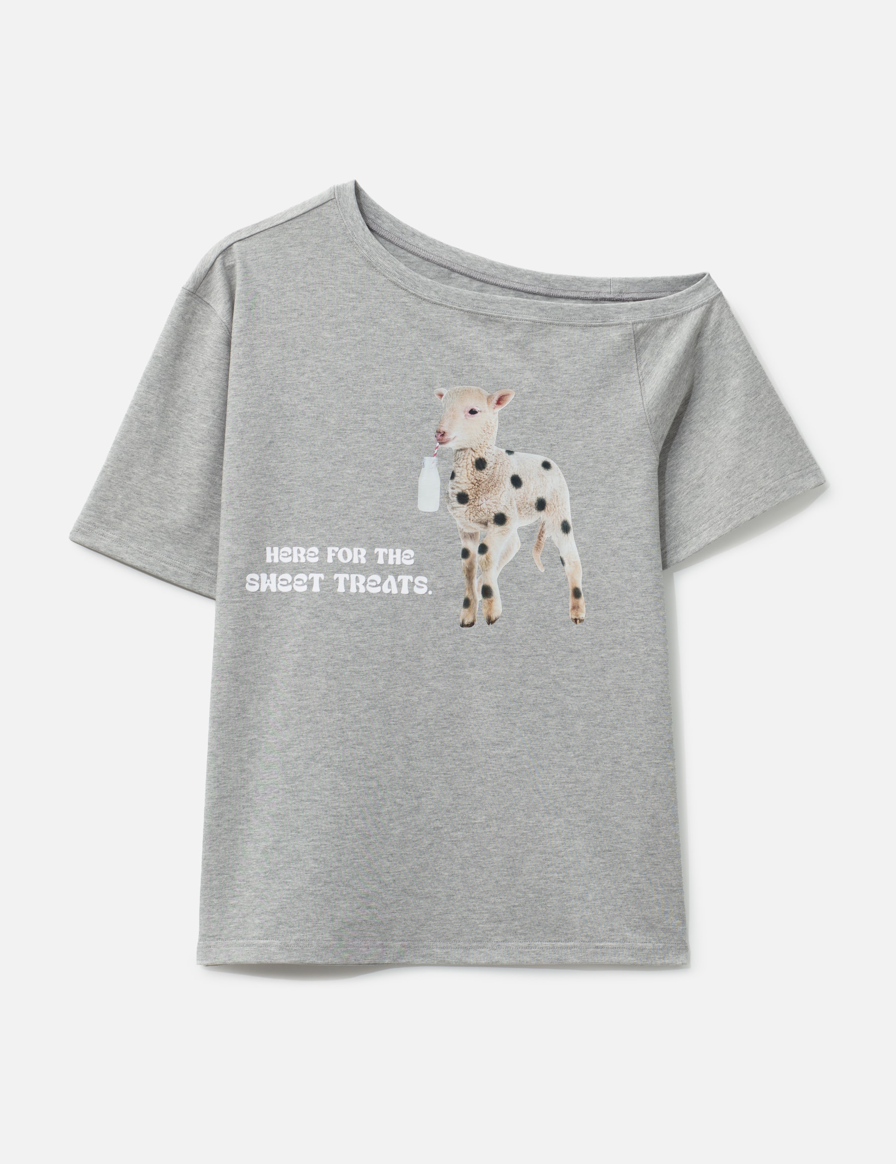 Off-Shoulder Short Sleeve T-Shirt With Sweet Treat Sheep Print view 16
