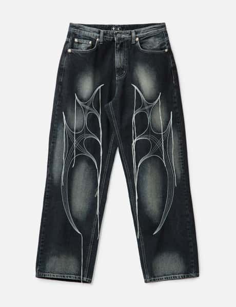 THUG CLUB Tribal Embroidered Jeans
