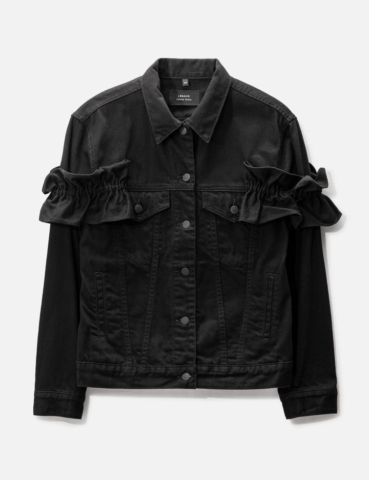 J Brand Denim Jacket With Pleated Sleeves In Black