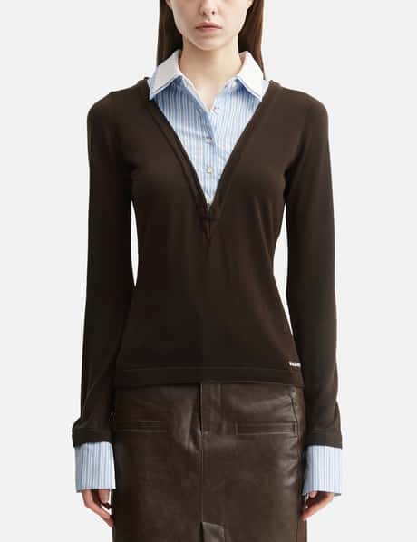 Brown Long-Sleeve Knit Top With Multi-Layer Collar view 10