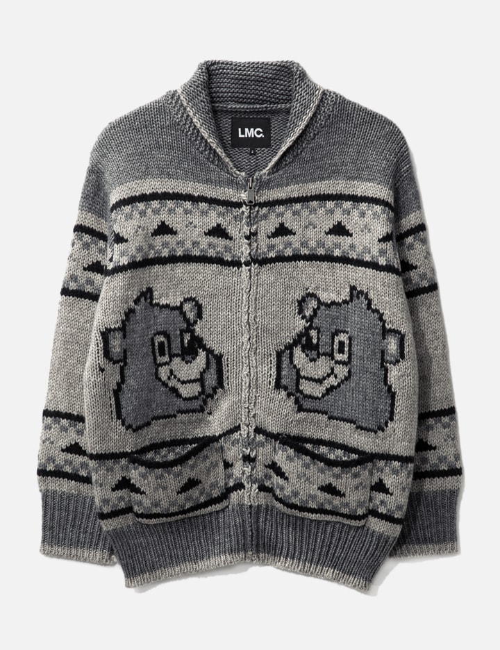 Lmc Bear Zip-up Cowichan Knit Sweater In Grey