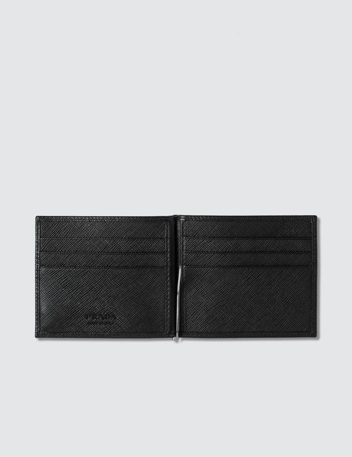 Prada Money Clip Bifold Wallet in Black for Men