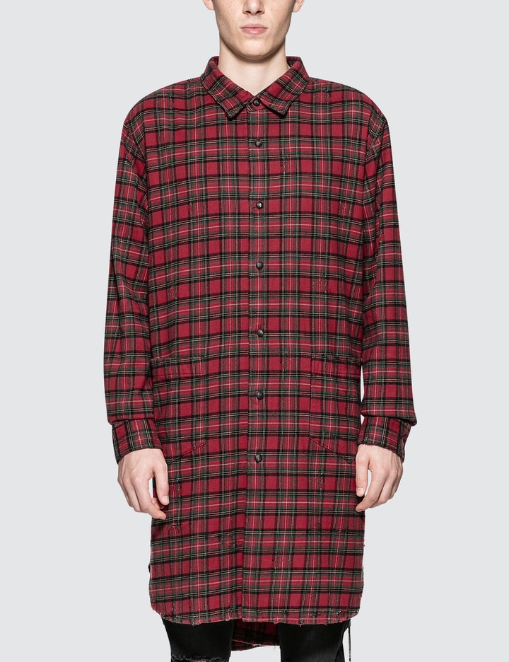 Distressed Flannel Long Shirt Placeholder Image