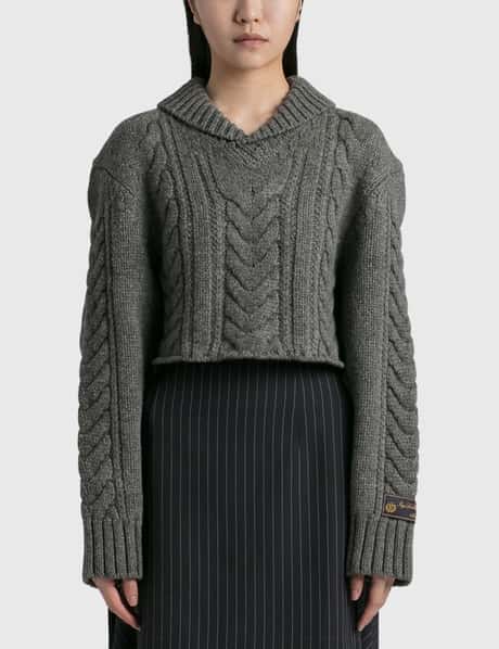 We11done Shawl Collar Cable Crop Sweater