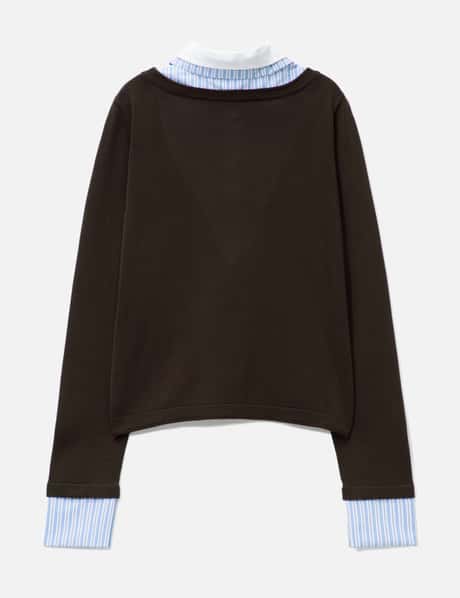 Brown Long-Sleeve Knit Top With Multi-Layer Collar view 8