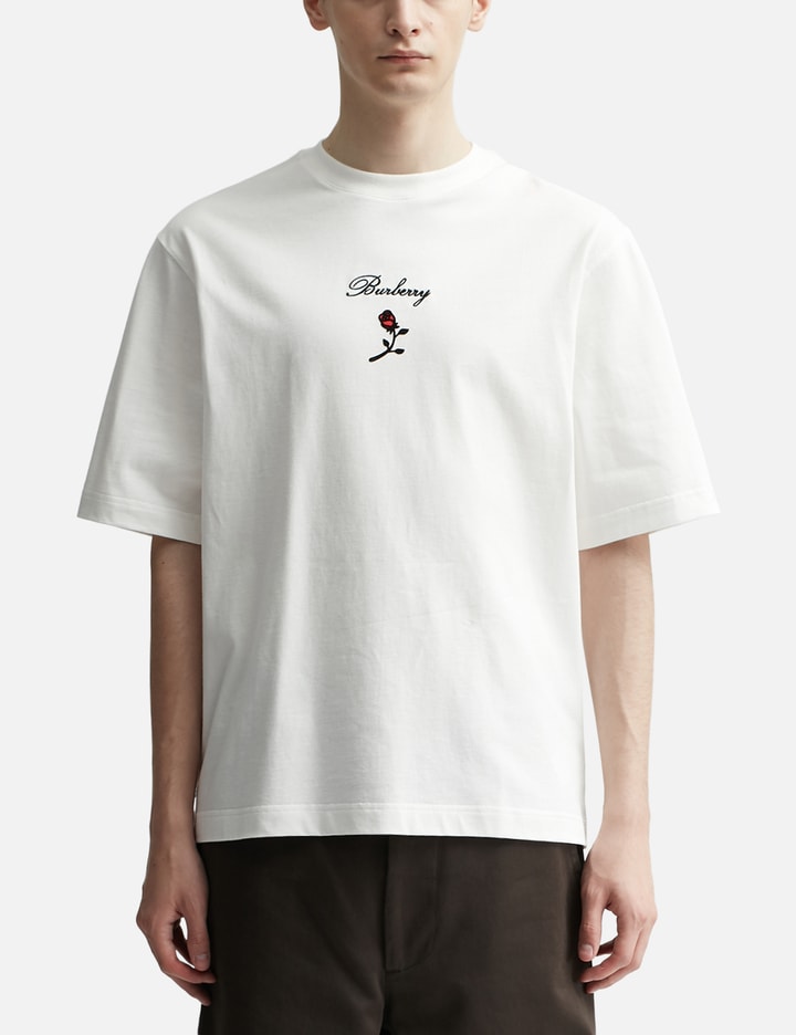 Shop Burberry Logo Rose Cotton T-shirt In White