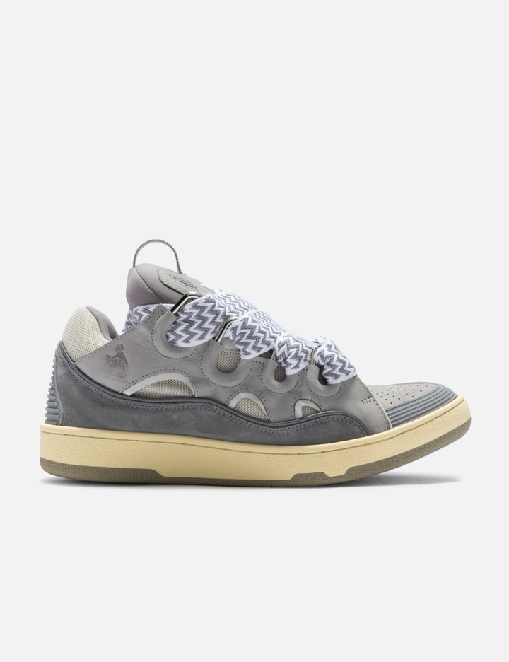Shop Lanvin Leather Curb Sneakers In Grey