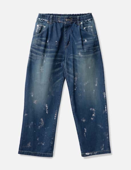 CLESSTE SILVER PRINT VINTAGE WASH SELVEDGE DENIM WIDE PANTS