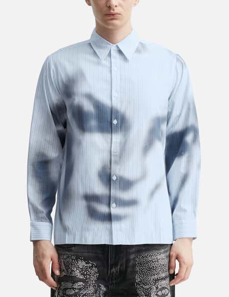 Blurry Face Airbrush Striped Button Up view 10