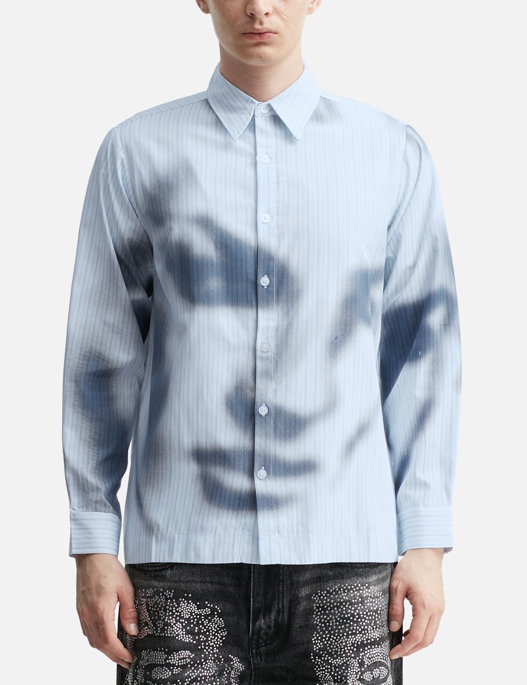 Blurry Face Airbrush Striped Button Up view 18