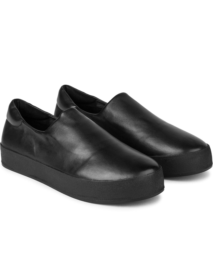 Black Leather Slip On Platform Sneakers Placeholder Image