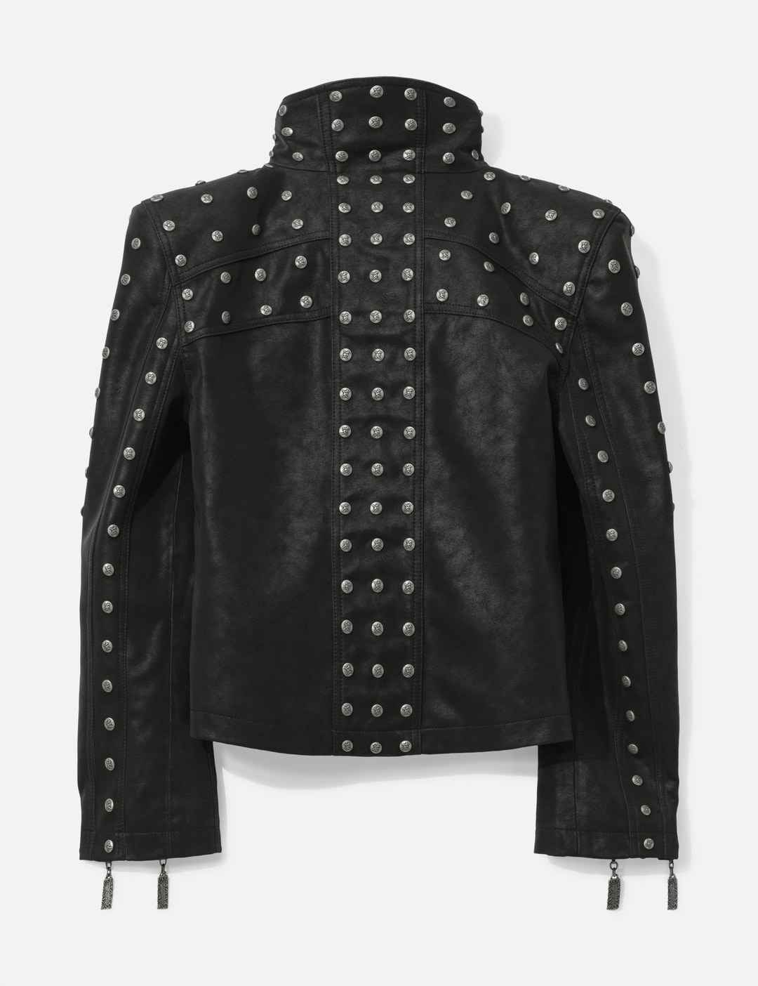 Chan Studded PU Leather Jacket With Shoulder Pads view 9