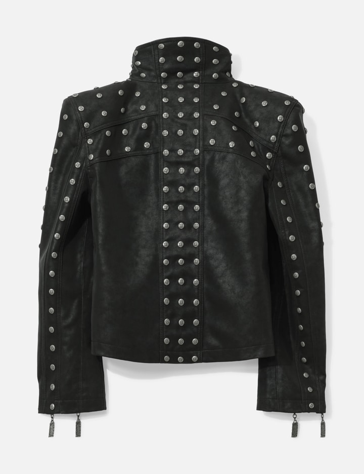 Thought We Friends Chan Studded PU Leather Jacket With Shoulder Pads