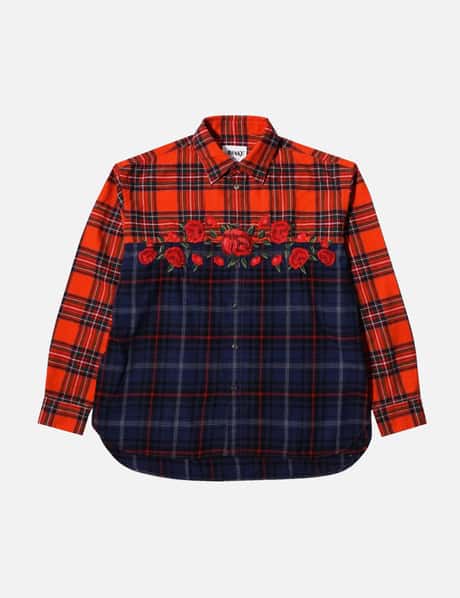 Awake NY Awake NY Embroidered Rose Flannel in Red/Blue