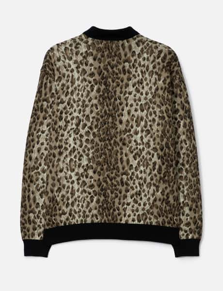 Wacko Maria Leopard Jacquard Knit Polo Shirt - Beige leopard knit 