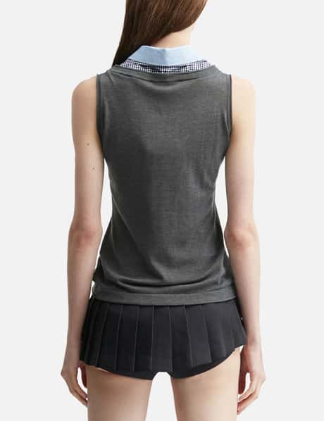Grey Sleeveless Knit Top With Multi-Layer Collar view 12