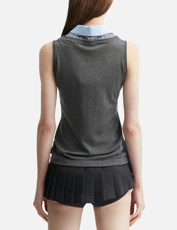 Grey Sleeveless Knit Top With Multi-Layer Collar view 4