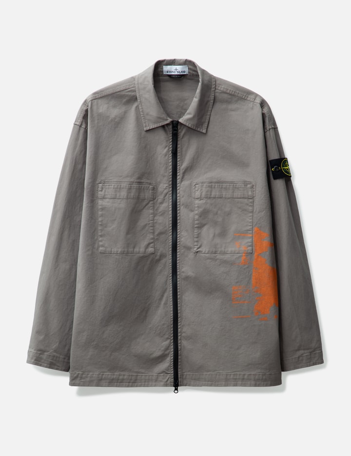 Shop Stone Island Poster Four Print_supima® Cotton Overshirt In Grey