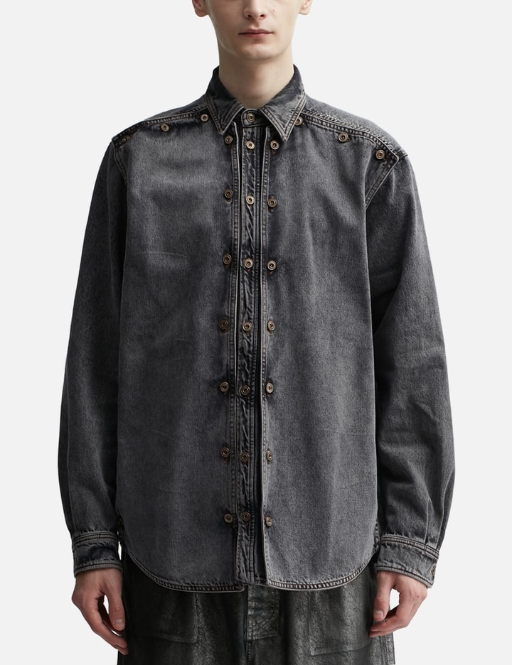 Shop Y/project Evergreen Snap Off Denim Shirt In Black