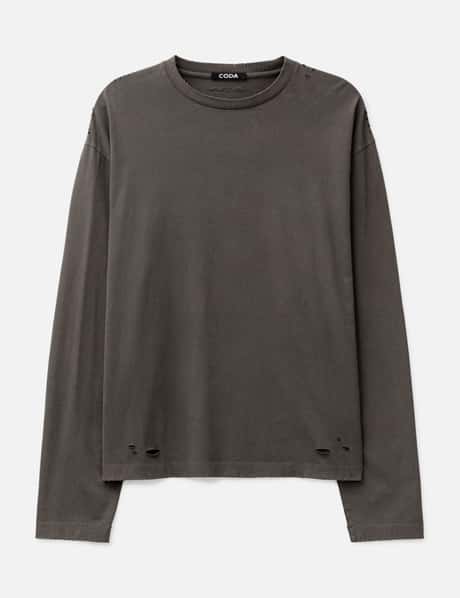CODA Faded Grey Aging Damaged Long Sleeve T-Shirt
