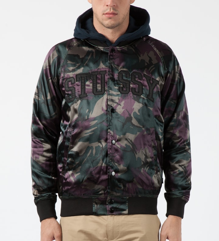 Wine Camo Satin Bomber Jacket Placeholder Image