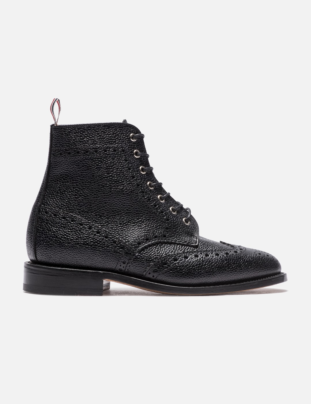 Wingtip Brogue Boot With Leather Sole In Black Pebble Grain view 6